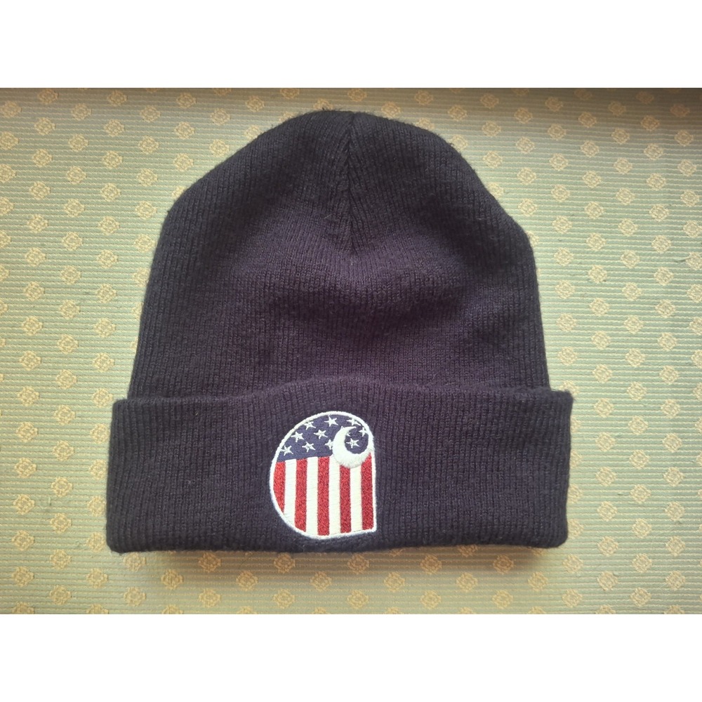 Carhartt Double Sided Navy Blue Knit Beanie Hat USA Winter Outdoor OS